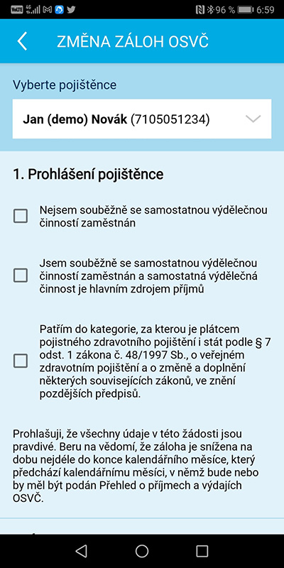 Ukázka aplikace Zdraví v mobilu – Změna záloh